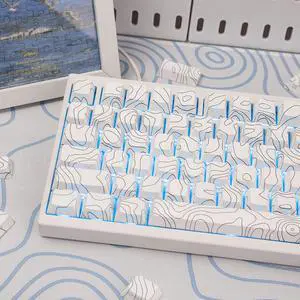 131 Keys White Topographic Keycaps PBT Dye Sub Side Printed Custom keycaps 75 Percent Cherry Profile Fit for Mechanical Keyboard Cherry Mx Switches