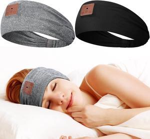 Tisancy 2 Pieces Wireless Bluetooth-compatible Music Headband with HD Speakers Wireless Headphones for Side Sleepers Sleeping Calling Jogging Yoga Workout Unisex Gift Ideas, Black and Gray