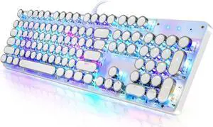 TROCHIN Typewriter Style Mechanical Gaming Keyboard RGB Backlit Wired with Blue Switch Retro Round Keycap 104 Keys Keyboard (White104 keys RGB)