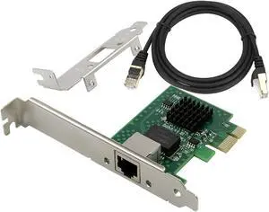 2.5GBase-T PCIe 3.1 Network Adapter with Intel I225-V+3ft Cat8 Ethernet Cable 2500/1000/100Mbps PCI Express Gigabit Ethernet Card RJ45 LAN Controller for Windows 10/11 with Low Profile Bracket