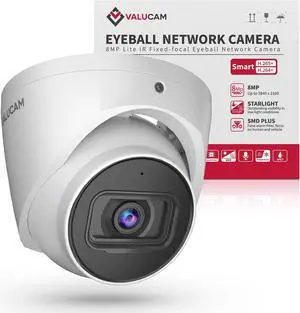 VALUCAM 8MP IP Camera, DMSS/SmartPSS Lite, 4K PoE Turret Outdoor Starlight Camera with Mic Audio, Human/Vehicle Detection, IVS, Intrusion Tripwire Alarm, 2.8mm 125°Wide Angle, Metal IP67, H265+, 256GB