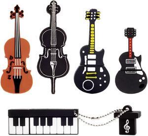 LEIZHAN 5x16GB USB Flash Drive Musical Instruments USB 2.0 Memory Stick Pen Drive(Yellow Guitar,Red Guitar,Cello,Violin,Piano)