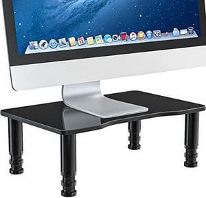 Glass Computer Monitor Stand Riser with Height Adjustable Multi Media Desktop Stand for Flat Screen LCD LED TV, Laptop/Notebook/Xbox One, Black HD01B-002