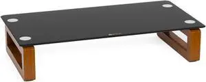 YEOUX Black Glass Computer Monitor Stand Riser with Wooden Base for Flat Screen LCD, LED TV, Laptop, Printer, Multi Media Desktop Stand, Office Supplies Desk Organization