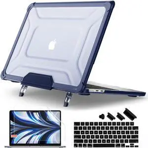Batianda MacBook Air 15 inch Case 2025 M4 Chip 2024 2023 Release Model A3241 A3114 (M3)/ A2941 (M2)- Full Protection Anti-Collision Design Foldable Stand Durable TPU Bumper with Keyboard Cover, Navy