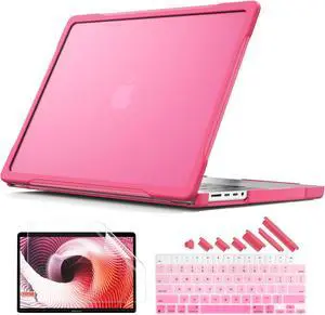 Batianda Ultimate Protection Case for New MacBook Pro 16 inch 2024 M4 2023 2021 Release M3 M2 M1 Pro/Max Chip Model A2991/A3403 Matte Carbon Fiber Edges Shockproof with Keyboard Cover Protector,Pink