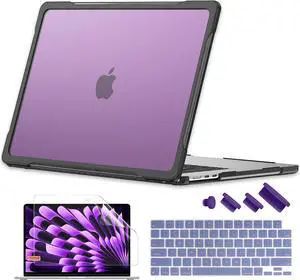 Batianda Ultimate Laptop Case for M4 MacBook Air 15 inch 2025 A3241 2024 M3 A3114 2023 M2 A2941 Model Matte Carbon Fiber Edges Shockproof Anti-Scratch and Anti-Fingerprint, Dark Violet
