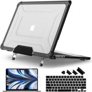 Batianda MacBook Air 15 inch Case 2025 M4 Chip 2024 2023 Release Model A3241 A3114 (M3)/ A2941 (M2)- Full Protection Anti-Collision Design Foldable Stand Durable TPU Bumper with Keyboard Cover, Black