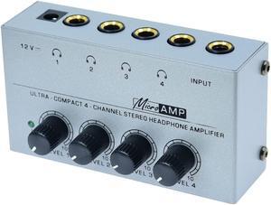 Stereo Input TRS Jack 1/4" Splitter 4X Micro amp 1 in 4 Out 1/4 inch Headphone Amplifier 4 Channel Audio (Grey)
