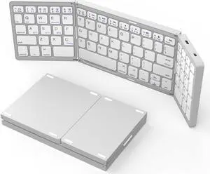 BRIMFORD Foldable Bluetooth Keyboard, Wireless Portable with Numeric Keypad, USB-C Rechargeable Travel Keyboard for Laptop, Tablet, iPad, Smartphone (Silver)