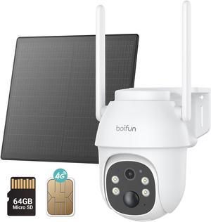 BOIFUN 4G LTE Cellular Solar Security Cameras Wireless Outdoor, 2K No WiFi Solar Security Camera, 360degLive View, 2 Way Talk, Smart Motion Detection, Color Night Vision(64G SD & SIM Card Included)