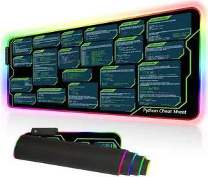 Designfullprint 31.5x11.8 in Python Cheat Sheet RGB Led Mousepad for Beginner, Python Reference Guide Led Desk Mat, Python CheatSheet for Software Engineers, Gift for AI Programmer Desk Mat KMH
