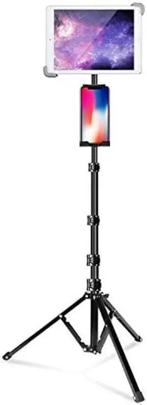 elitehood iPad Tripod Stand, 65-inch Height Adjustable iPad Stand Holder & iPad Floor Stand with 360deg Rotating iPad Tripod Mount for iPad, iPad Air, iPad Pro 12.9 11 and All 4-14.5 Inch Tablets