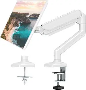 ErgoFocus Single Monitor Mount Arm Fits up to 32 Inch, Desk Mount Holds 4.4-19.8lbs Computer Screen, Full Motion Gas Spring,VESA, White