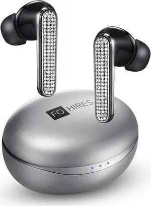 FOHIRES Diamond S Wireless Earbuds, Rhinestone Earbuds, Handcrafted with Embedded Crystals, Personalized Headphones (Black)