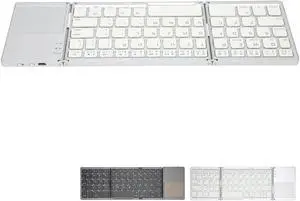 GOWENIC 63 Keys Foldable Bluetooth Keyboard with Touchpad, for for iOS for Android, B033 Metal Slim Mini Folding Keyboard,Portable Mini BT Rechargable Keyboard(Silver)
