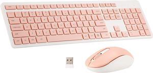 Wireless Keyboard and Mouse Combo, 2.4G Silent Cordless Wireless Keyboard Mouse Combo for Windows Chrome Laptop Computer PC Desktop, 106 Keys Full Size with Number Pad, 1600 DPI Optical Mouse (Pink)
