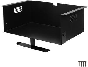 Ilyapa Under Desk Mount, Steel CPU Under Desk Computer Mount with Vents for Home Office Storage, Gaming Console Shelf with Headphone Hanger Compatible with Xbox, Playstation, PS5, Wii - 6 x 15 x 10