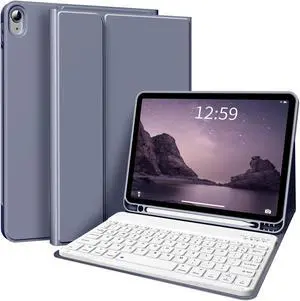 kenke for iPad 11/10th Gen Case with Keyboard 11/10.9 inch 2025 A16/2022, Detachable Wireless Bluetooth Keyboard Case with Left Side Pencil Holder, White Square Keycaps (Purple)