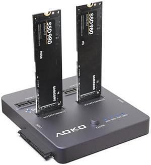 M.2 NVMe Cloner 4 in 1 Hard Drive Docking Station Clone Duplicaotr, AOKO Dual-Bay M.2 SSD Duplicator for NVMe SSD or 2.5''/3.5'' SATA Drives and mSATA SSD+ M.2 SATA SSD with Offline Cloning
