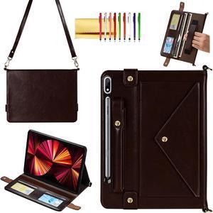 Handbag Case for Samsung Galaxy Tab S8 Ultra/S9 Ultra 14.6", Techcircle Folio Stand Crossbody Wallet Case with S Pen Holder+Card Slots Thin Pocket+Hand Strap+Removable Shoulder Strap, Dark Brown