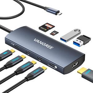 USB C Video Output Hub, 3 USB-C & 2 USB-A 3.1 10Gbps Ports, 4K@60Hz HDMI, 100W PD, SD/TF Slots, USB-C Splitter Multiport Adapter for Studio Display, USB-C Monitor, Camera, AR Glasses, Windows/Mac OS