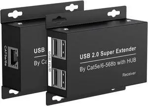 USB Extender Over Ethernet 200ft USB2.0 HUB RJ45 Cat5e 6 up to 480Mbps with Power Adapter 2 Cameras Work in Sync Support Windows MacOS Android Linux