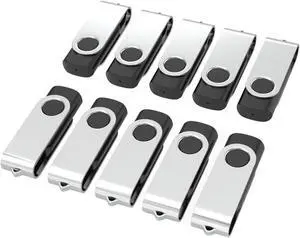 USB Flash Drives 64GB 10 Pack, Wooolken USB 2.0 Thumb Drives with Keychains Memory Stick USB Drive Pendrive for PC Laptop Computer (Black)