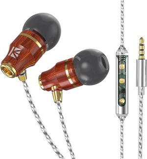 YINYOO KBEAR KW1 Wired Wood Earbuds in Ear Monitor Headphones with Microphone and Volume Control, IEMS Earphone with Rich Dynamics Unique Sound, OFC Silver-Plated Cable Hi Res Earbuds with Case