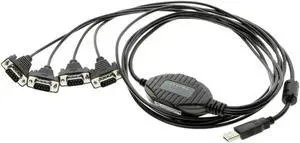 Gearmo 4 Port USB to Serial RS232 Adapter FTDI Chipset, Supports Win 11, 10, 8, 7, Linux, Mac w/ESD and Surge Protection
