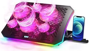 Laptop Cooling Pad, KeiBn RGB Laptop Cooler for 15.6-17.3 Inch Laptops, with 10 Modes Lights | 6 Fans | 7 Height Stands | 2 USB Ports | Desk or Lap Use (A8/Purple)