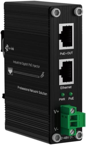 E-link Hardened Industrial 2.5G PoE+ Injector, 12~48V Input PoE+ Adapter, IEEE802.3af/at 30W Output up to 328ft, Din-Rail and Wall-Mount Installation