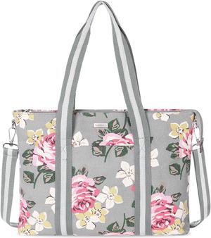 MOSISO Laptop Tote Bag for Women (17-17.3 inch), Canvas Rose Multifunctional Work Travel Shopping Duffel Carrying Shoulder Handbag Compatible with MacBook, Notebook and Chromebook, Grey