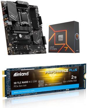 INLAND Micro Center AMD Ryzen 7 7700X CPU Processor Bundle with MSI PRO B650-P WiFi ProSeries Motherboard and 2TB Gen4x4, M.2 2280 SSD, DRAM Cache, TLC 3D NAND Flash, Up to 7000MB/s