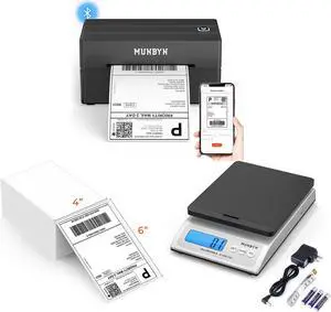 MUNBYN 130B Bluetooth Thermal Label Printer+Thermal Direct Shipping Label (Pack of 500 4x6 Fan-Fold Labels)+Shipping Scale, Accurate 66lb/0.1oz Postal Scale