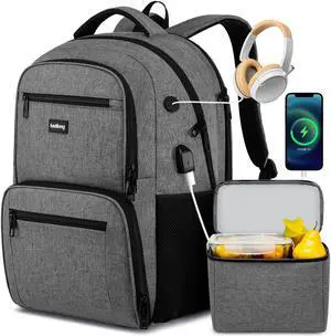 kadilong 17,3 inch Laptop Backpack with Lunchbox,Insulated Cooler Bag for Work Travel with USB Charging Port,Water Resistant Computer Bag Meal Prep Backpack for Picnic College