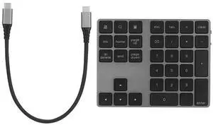 ASHATA Numeric Keypad,34 Keys Mini Portable Bluetooth Numpad,Ergonomic Bluetooth Numeric Keypad Aluminum Alloy HUB Type-C USB 3.0 Numeric Pad for (Black)