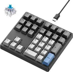 Kisnt Mechanical Number Pad, 34 Key Hot Swappable Numpad with Gateron Switches Wired USB Numeric Keypad with PBT Keycaps White Backlit Keypad for Laptop, Mac, PC Desktop (Blue Switch)