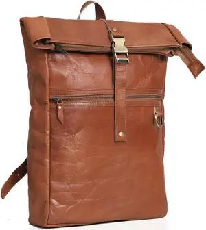 Genuine Leather Backpack for Men & Women 16 Inch Vintage Leather Backpack Rucksack Carry-On Travel Backpack (Tan Brown)