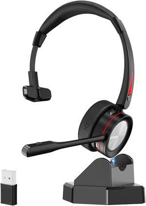EMAIKER 1 Ear ENC Wireless Headset with Dongle for PC, Monaural BT Headset with Noise Canceling Microphone, 40H Working Time, Office Headphone for Laptop/Cellphone/Zoom/Teams/Truck Driver