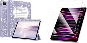 Fintie Bundle: Fintie SlimShell Case for iPad Pro 12.9" 6th/5th/4th/3rd Gen - [Built-in Pencil Holder] Soft TPU Back Cover + [2-Pack] Tempered Glass Screen Protector