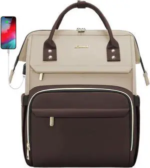 LOVEVOOK Laptop Backpack for Women Fashion Business Computer Backpacks Travel Bags Purse Doctor Nurse Work Backpack with USB Port, Fits 15.6-Inch Laptop Light Apricot-Coffee