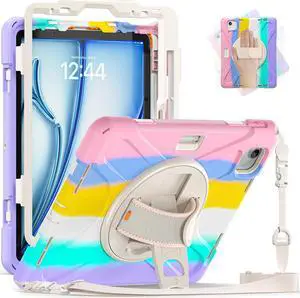 BRAECN for iPad Air 11 Inch M3/M2 (6th Gen) 2025/2024,iPad 5th/4th Gen 10.9 inch Case,Shockproof Silicone with Screen Propector/Pencil Holder, Kickstand, Hand Strap -Colorful Pink