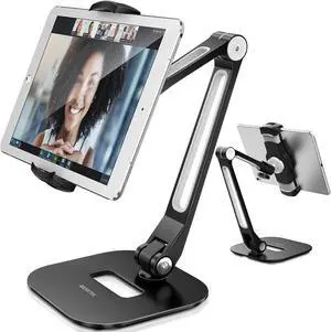 AboveTEK Tablet Stand, Multi-Angle Adjustable iPad Stand Holder, 360deg Swivel iPad Stand Aluminum Desk Mount Fits 4"-11"(Diagonal) iPad/Mini/Air/Pro for Business Kiosk Office - Black
