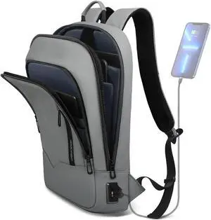 hk Backpack for Men Business Slim Backpack with USB Charger Computer Lightweight Anti-theft Travel Backpacks 15.6 inch Water Resistant Laptop Bag for Work Office College-Grey