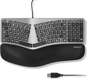 Macally Wired Ergonomic Keyboard for Mac - Compatible Backlit Apple Keyboard with Wrist Rest (Curved for Comfort) for MacBook Pro/Air, iMac, Mac mini