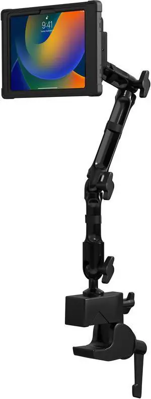 CTA Digital Clamp Mount for iPad 10th Gen  Flexible Clamp Mount with Wireless Inductive Charging Case for Desks - Poles - iPad 10th Generation 10.9-inch & More - Black (PAD-CFCICCS)
