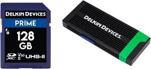 Delkin Devices 128GB SD Card SDXC UHS-II (U3/V60) + USB 3.2 SD UHS-II & CFexpress Type B Card Reader