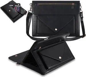 Dteck for iPad Air 3rd Generation/iPad Pro 10.5" Folio Case 2019/2017 with Shoulder Strap, Built-in Pencil Holder/Pockets/Card Cash Slots, Button Closure, PU Leather Shell Fold Stand Cover, 04 Black