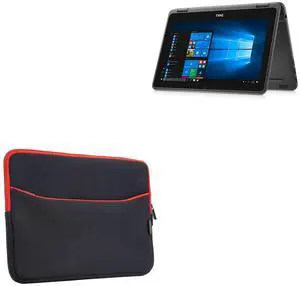 BoxWave Case Compatible with Dell Latitude 3190 2-in-1 (11 in) - SoftSuit with Pocket, Soft Pouch Neoprene Cover Sleeve Zipper Pocket - Jet Black with Red Trim